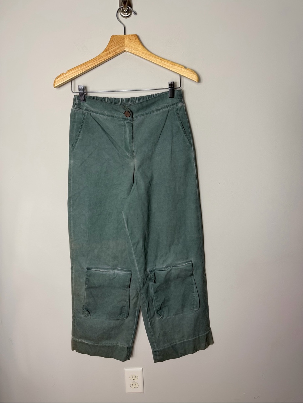 Luukaa Cargo Pants Cotton Green Stone washed Size 10 Women’s - Picture 2 of 10